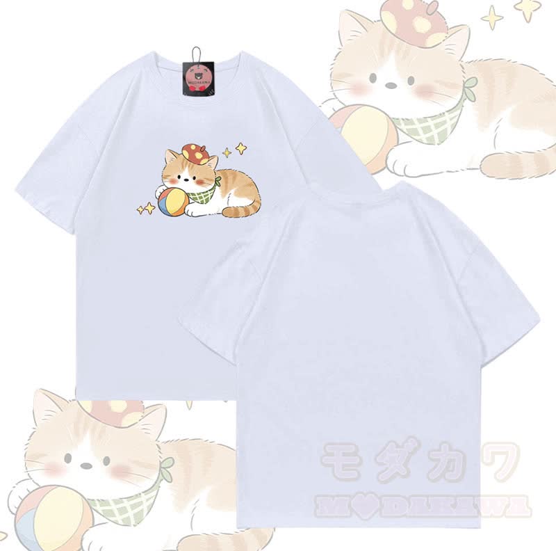 Modakawa T-Shirt aus 100 % Baumwolle mit Katzenmotiv - Weiß - 5XL - image 3