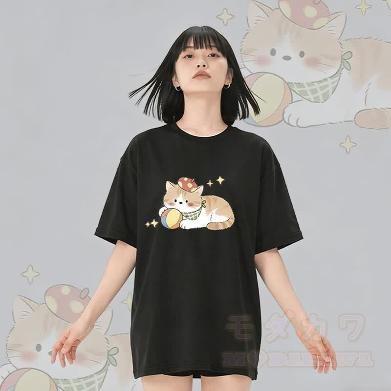 Modakawa T-Shirt aus 100 % Baumwolle mit Katzenmotiv - image 2
