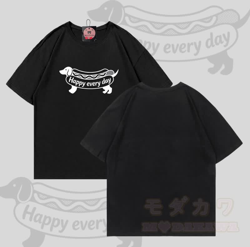 Jeden Tag HAPPY – Hot-Dog-Grafik – Modakawa T-Shirt aus 100 % Baumwolle - Schwarz - 5XL - image 3