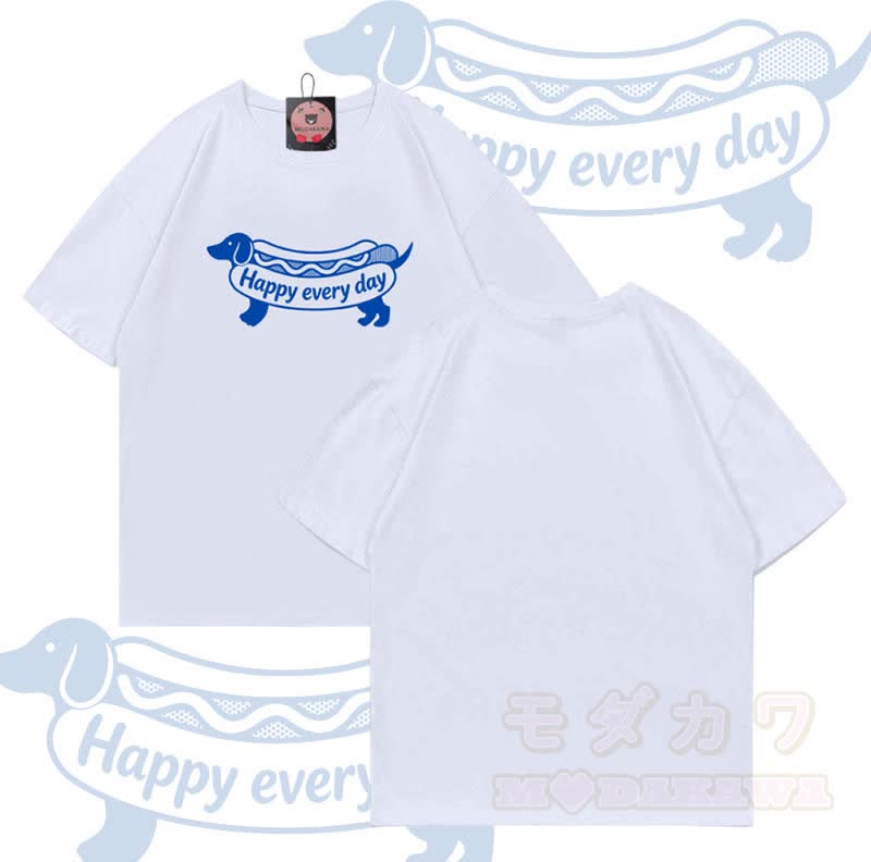 Jeden Tag HAPPY – Hot-Dog-Grafik – Modakawa T-Shirt aus 100 % Baumwolle - Weiß - 5XL - image 2