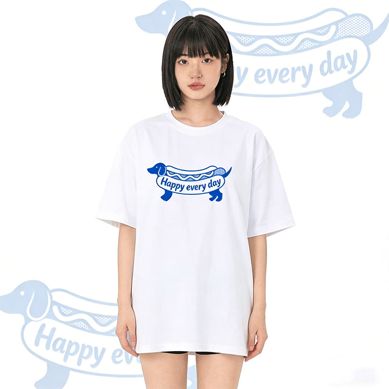 Jeden Tag HAPPY – Hot-Dog-Grafik – Modakawa T-Shirt aus 100 % Baumwolle - image 1