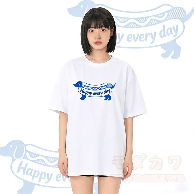 Jeden Tag HAPPY – Hot-Dog-Grafik – Modakawa T-Shirt aus 100 % Baumwolle - image 1