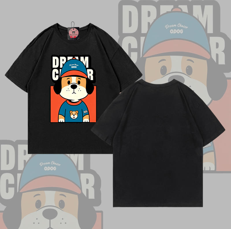 DREAM CRASER Hunde-Grafik Modakawa 100% Baumwoll-T-Shirt - Black - 5XL - image 2
