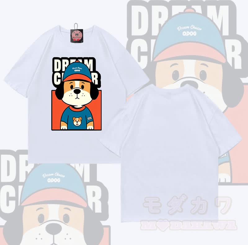 DREAM CRASER Hunde-Grafik Modakawa 100% Baumwoll-T-Shirt - Weiß - 5XL - image 3