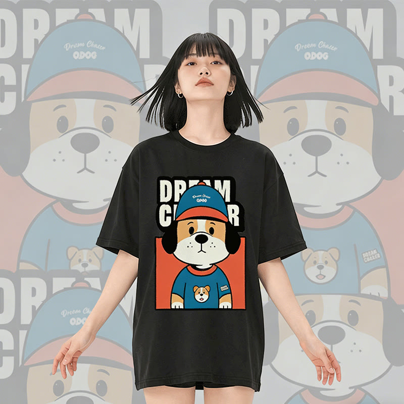 DREAM CRASER Hunde-Grafik Modakawa 100% Baumwoll-T-Shirt - image 1