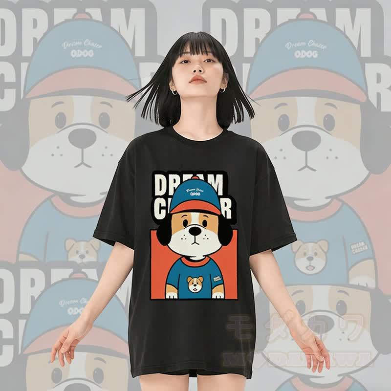 DREAM CRASER Hunde-Grafik Modakawa 100% Baumwoll-T-Shirt - image 1