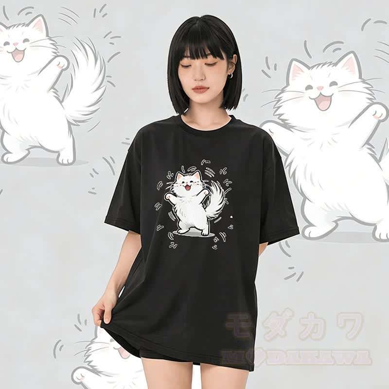 Modakawa T-Shirt mit fröhlichem Katzenmotiv aus 100 % Baumwolle - image 3