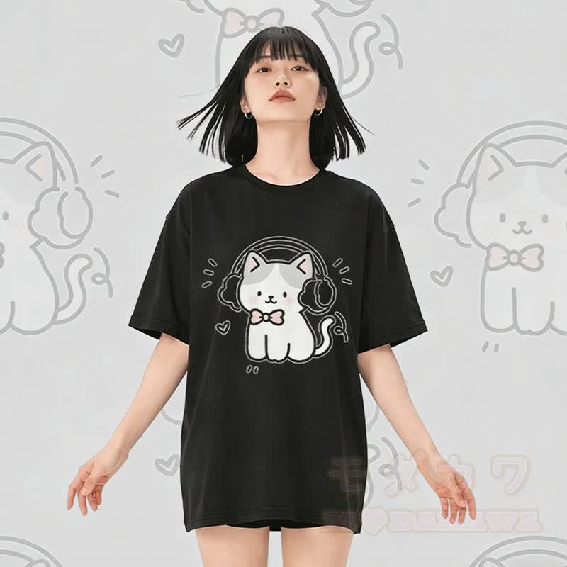 Modakawa T-Shirt mit Musikkatzen-Motiv aus 100 % Baumwolle - image 3