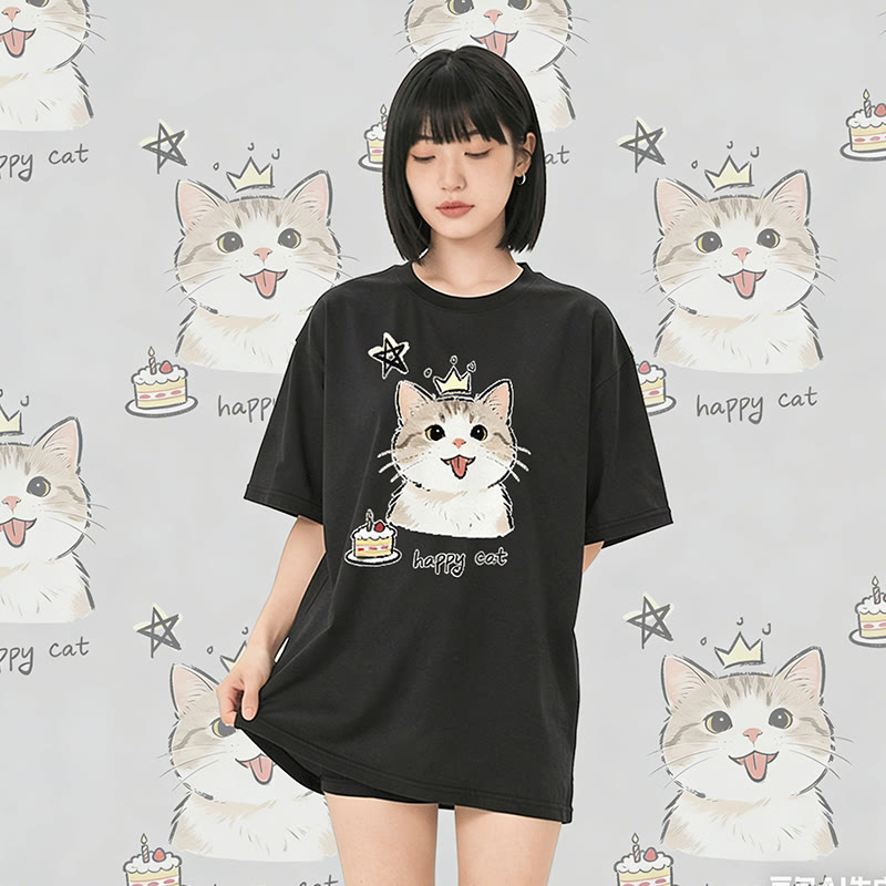 Modakawa T-Shirt mit HAPPY Katzenkuchen-Motiv, 100 % Baumwolle - image 2