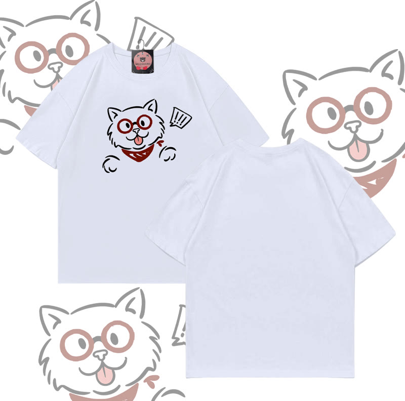 Modakawa T-Shirt aus 100 % Baumwolle mit überraschter Katze - White - 5XL - image 2