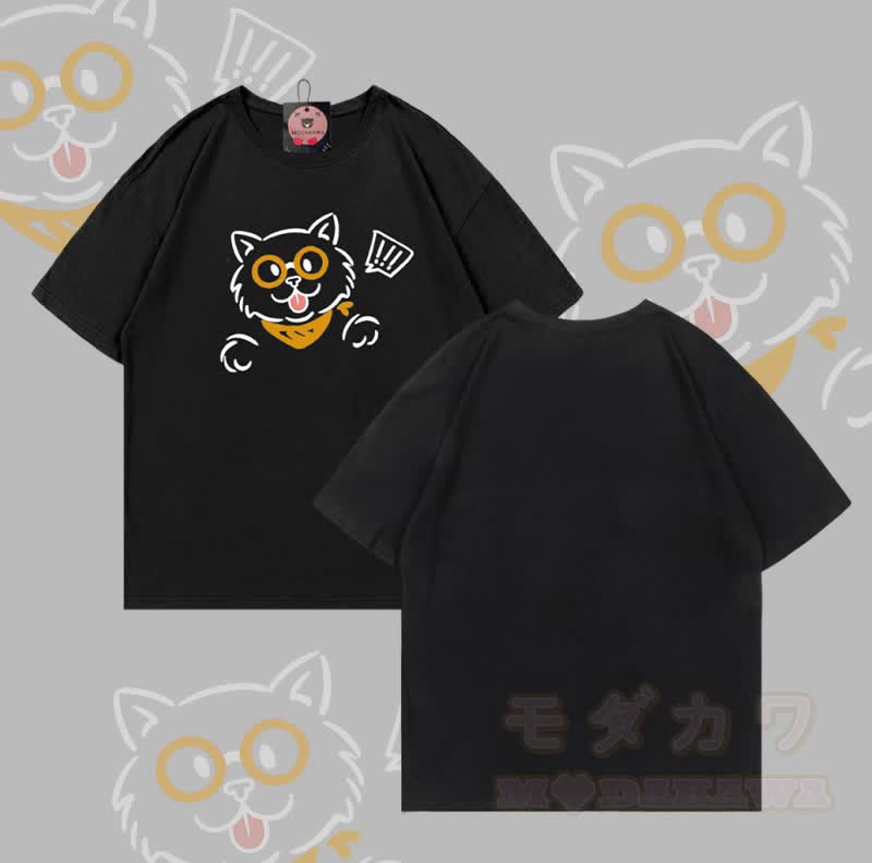 Modakawa T-Shirt aus 100 % Baumwolle mit überraschter Katze - Schwarz - 5XL - image 3