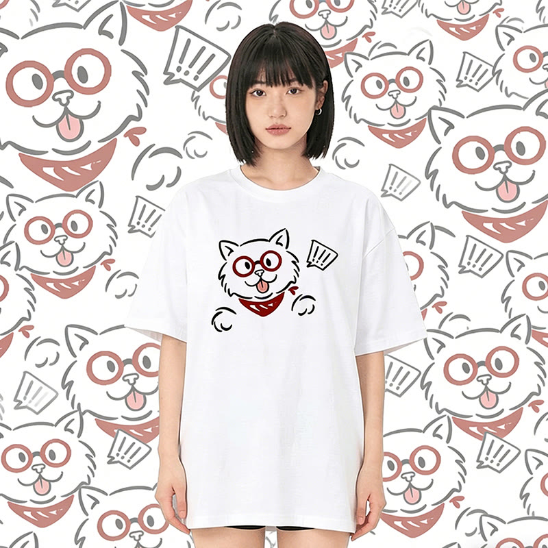 Modakawa T-Shirt aus 100 % Baumwolle mit überraschter Katze - image 1