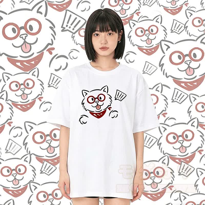Modakawa T-Shirt aus 100 % Baumwolle mit überraschter Katze - image 1