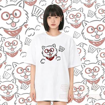 Modakawa T-Shirt aus 100 % Baumwolle mit überraschter Katze - image 1