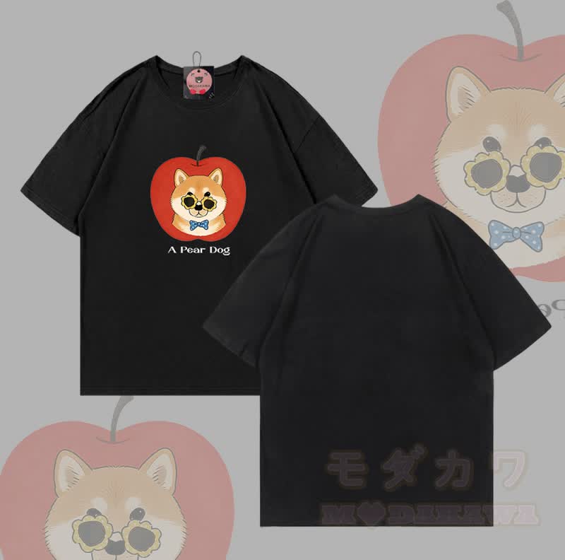 Ein PEAR DOG Grafik Modakawa 100% Baumwoll-T-Shirt - Schwarz - 5XL - image 1