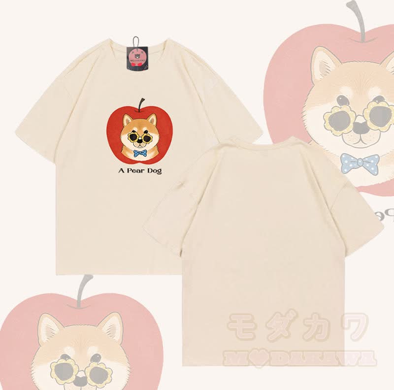 Ein PEAR DOG Grafik Modakawa 100% Baumwoll-T-Shirt - Aprikose - 5XL - image 6