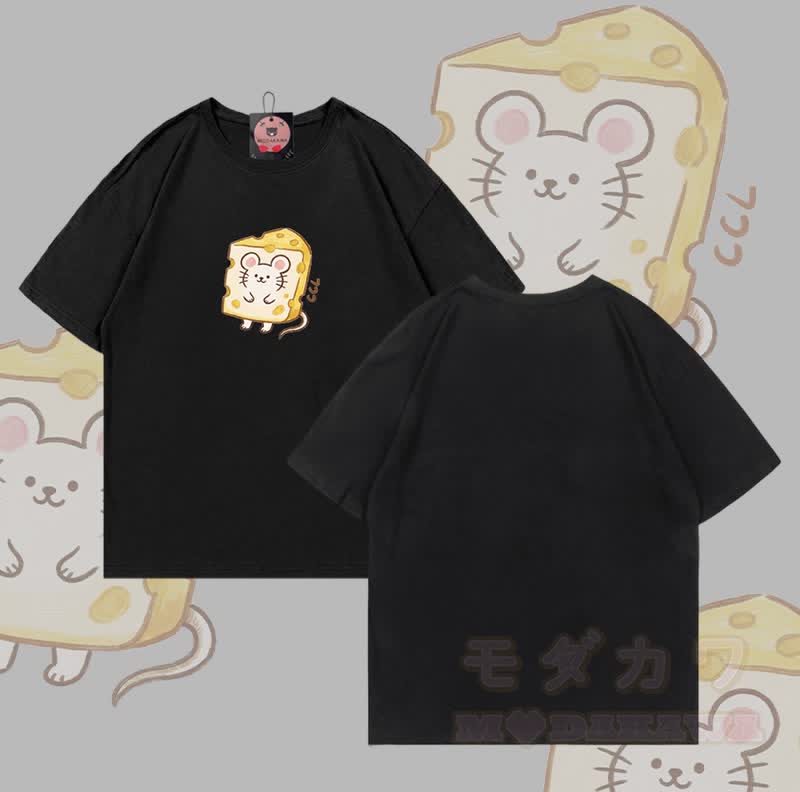 Modakawa T-Shirt mit Käsemaus-Motiv, 100 % Baumwolle - Schwarz - 5XL - image 3