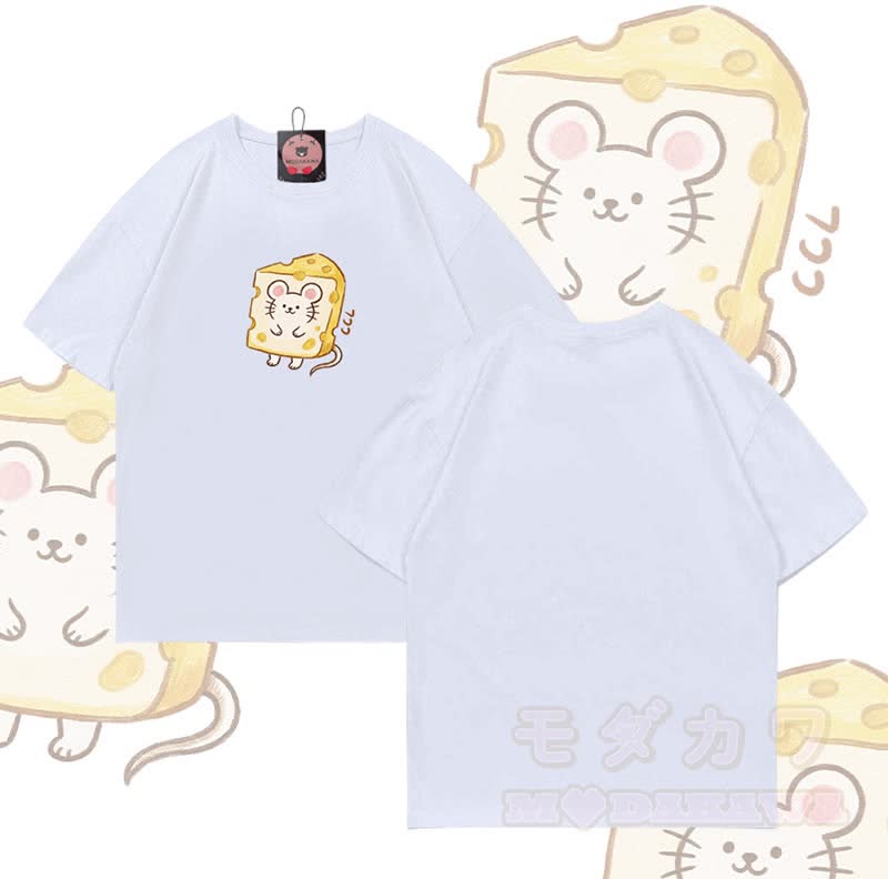 Modakawa T-Shirt mit Käsemaus-Motiv, 100 % Baumwolle - Weiß - 5XL - image 1