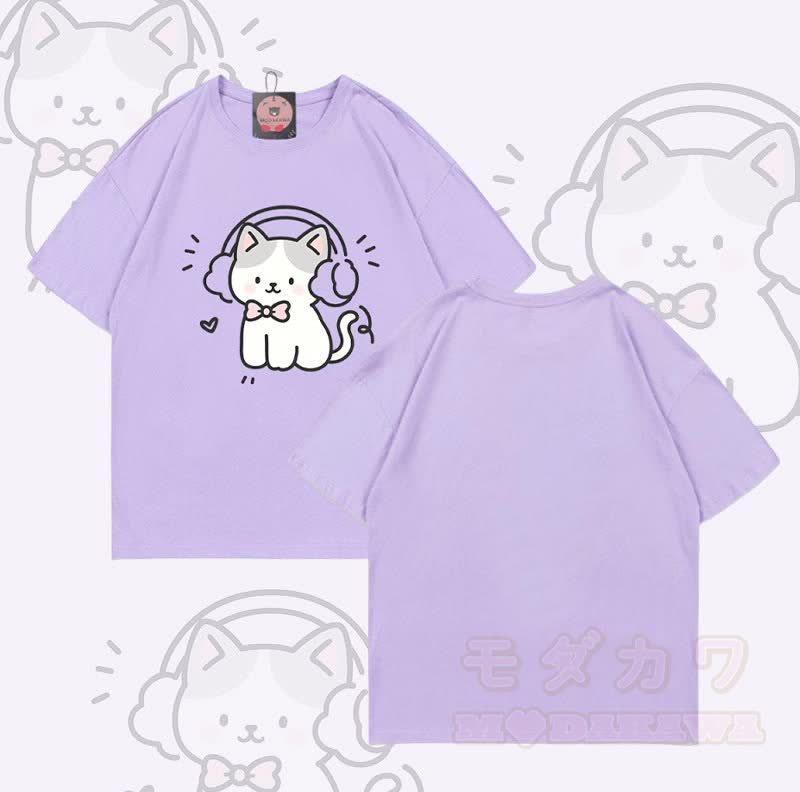 Modakawa T-Shirt mit Musikkatzen-Motiv aus 100 % Baumwolle - Lila - 5XL - image 1