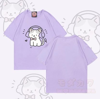Modakawa T-Shirt mit Musikkatzen-Motiv aus 100 % Baumwolle - Lila - 5XL - image 1