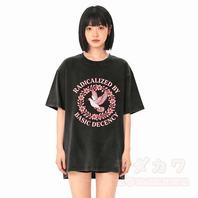 RADIKALISIERT DURCH GRUNDLEGENDE ANSTÄNDIGKEIT Taubengrafik Modakawa Vintage Washed 100% Baumwoll-T-Shirt - image 2