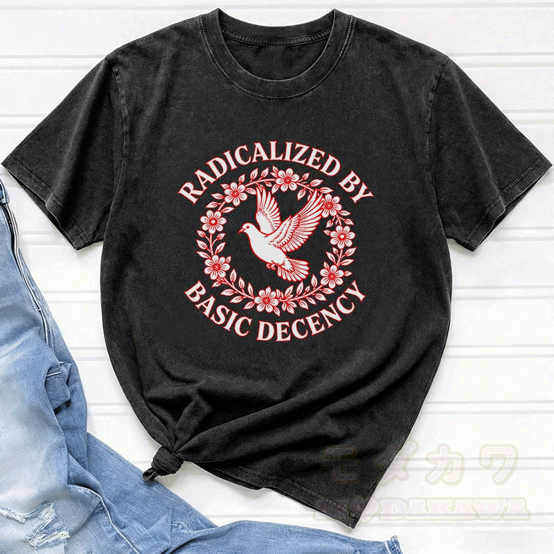 RADIKALISIERT DURCH GRUNDLEGENDE ANSTÄNDIGKEIT Taubengrafik Modakawa Vintage Washed 100% Baumwoll-T-Shirt - image 1