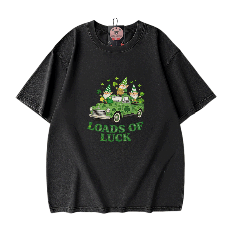 Viel Glück! Auto-St.-Pakrit-Tag-Grafik Modakawa Vintage gewaschenes T-Shirt aus 100 % Baumwolle - Black - 5XL - image 1