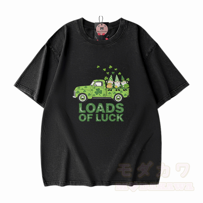 VIEL GLÜCK St. Pakrit's Day Grafik Modakawa Vintage gewaschenes T-Shirt aus 100% Baumwolle - Schwarz - 5XL - image 1