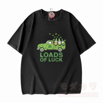 VIEL GLÜCK St. Pakrit's Day Grafik Modakawa Vintage gewaschenes T-Shirt aus 100% Baumwolle - Schwarz - 5XL - image 1