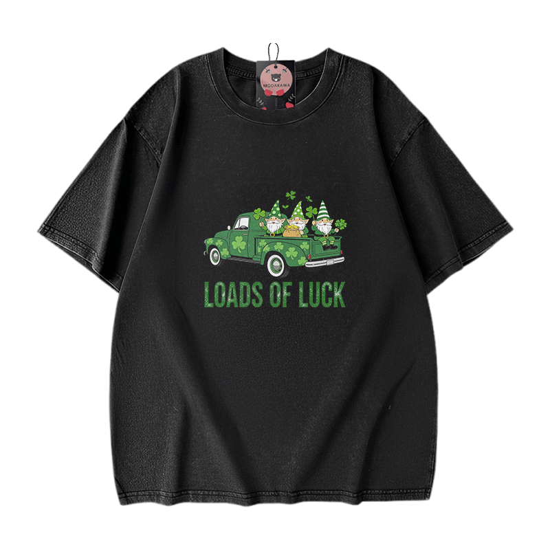 VIEL GLÜCK St. Pakrit's Day Glücksgrafik Modakawa Vintage gewaschenes T-Shirt aus 100% Baumwolle - Black - 5XL - image 1