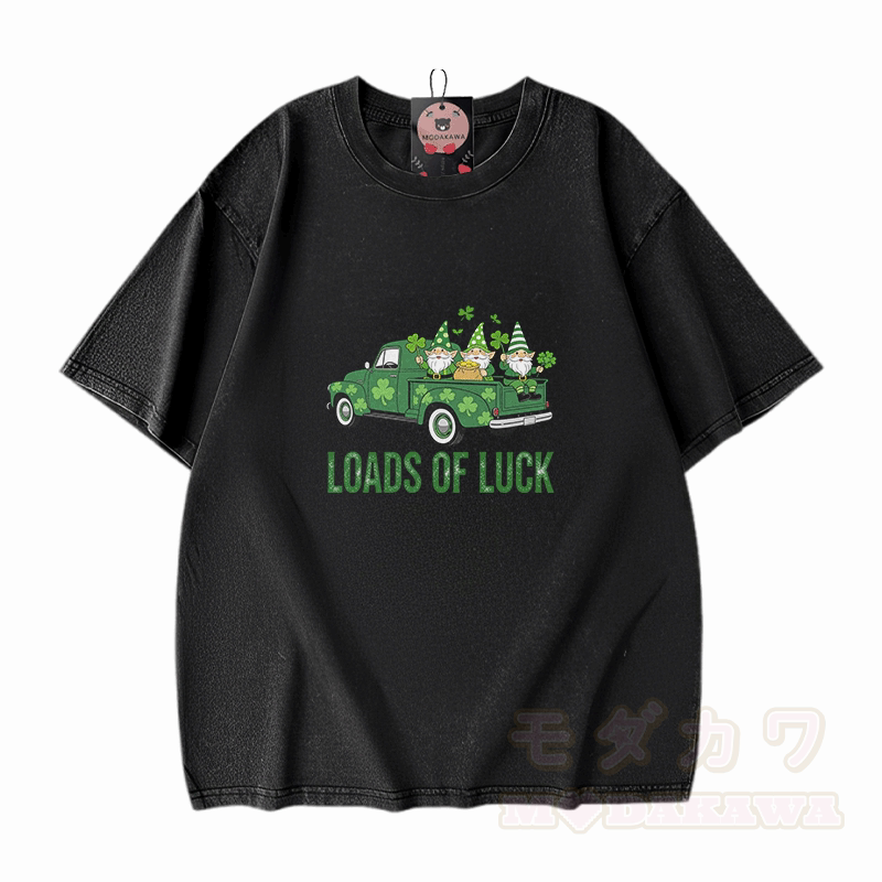VIEL GLÜCK St. Pakrit's Day Glücksgrafik Modakawa Vintage gewaschenes T-Shirt aus 100% Baumwolle - Schwarz - 5XL - image 1