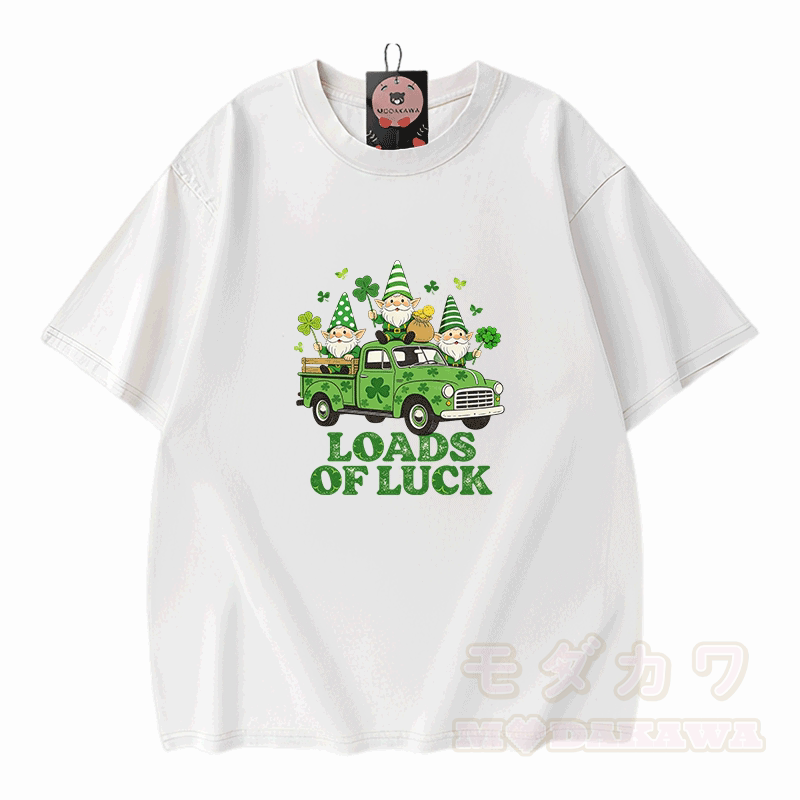 Lucky LOADS OF LUCK St. Pakrit's Day Grafik Modakawa Vintage gewaschenes T-Shirt aus 100% Baumwolle - Weiß - 5XL - image 3