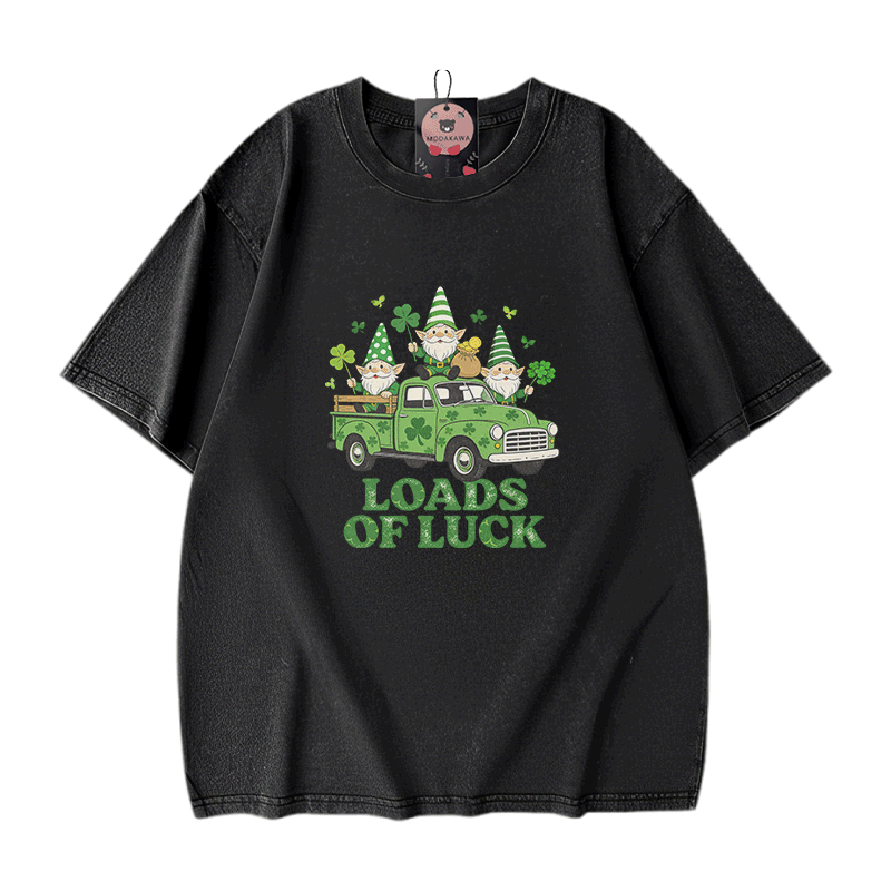 Lucky LOADS OF LUCK St. Pakrit's Day Grafik Modakawa Vintage gewaschenes T-Shirt aus 100% Baumwolle - Black - 5XL - image 1
