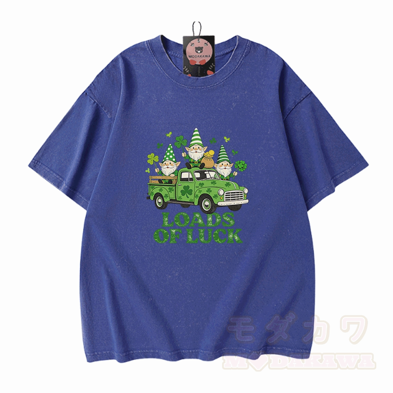 Lucky LOADS OF LUCK St. Pakrit's Day Grafik Modakawa Vintage gewaschenes T-Shirt aus 100% Baumwolle - Blau - 5XL - image 4