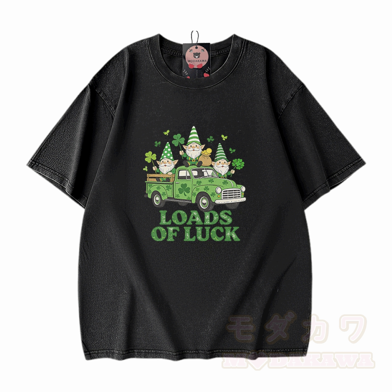 Lucky LOADS OF LUCK St. Pakrit's Day Grafik Modakawa Vintage gewaschenes T-Shirt aus 100% Baumwolle - Schwarz - 5XL - image 1