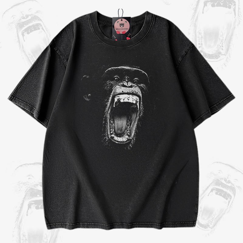 Roaring Ape Graphic Modakawa Unisex Vintage Washed T-Shirt - Black - 5XL - image 1