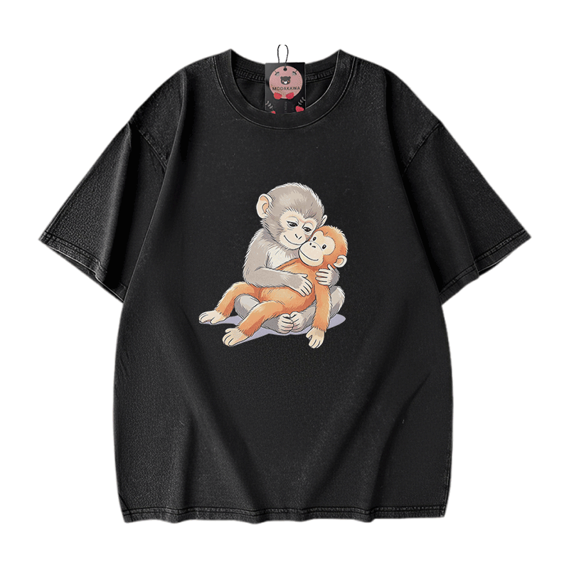 PUNCH Monkey Doll Grafik Modakawa Vintage gewaschenes T-Shirt aus 100% Baumwolle - Black - 5XL - image 1