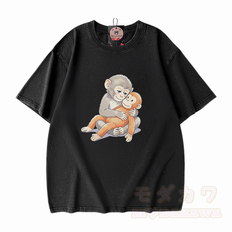 PUNCH Monkey Doll Grafik Modakawa Vintage gewaschenes T-Shirt aus 100% Baumwolle - Schwarz - 5XL - image 1