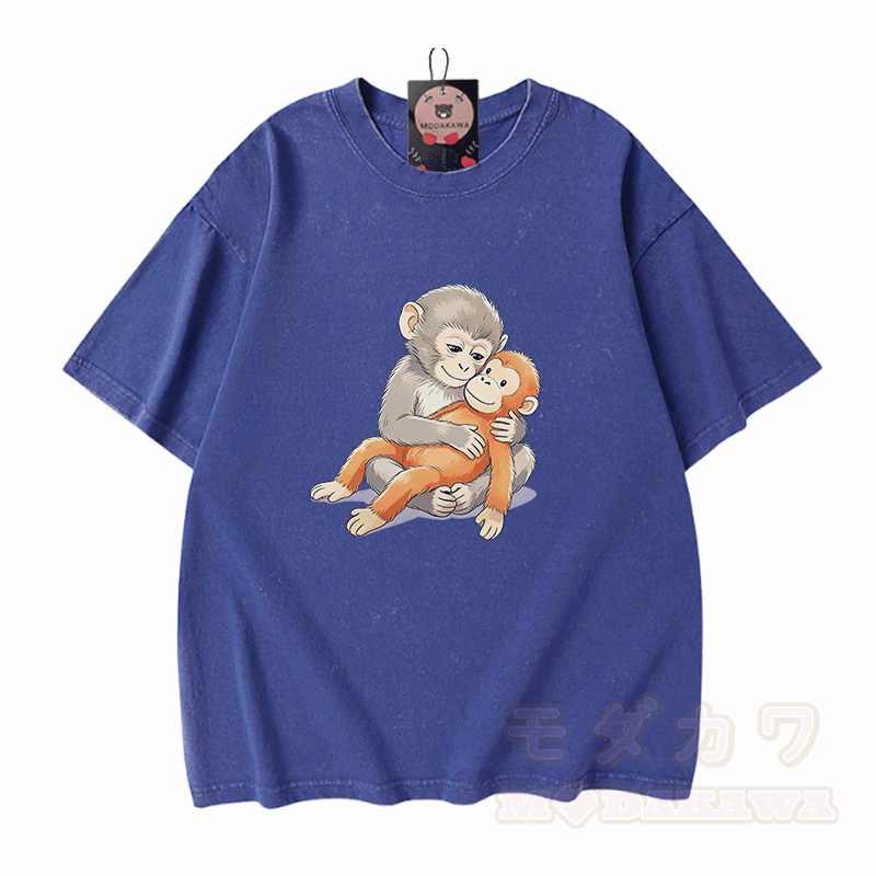 PUNCH Monkey Doll Grafik Modakawa Vintage gewaschenes T-Shirt aus 100% Baumwolle - Blau - 5XL - image 4