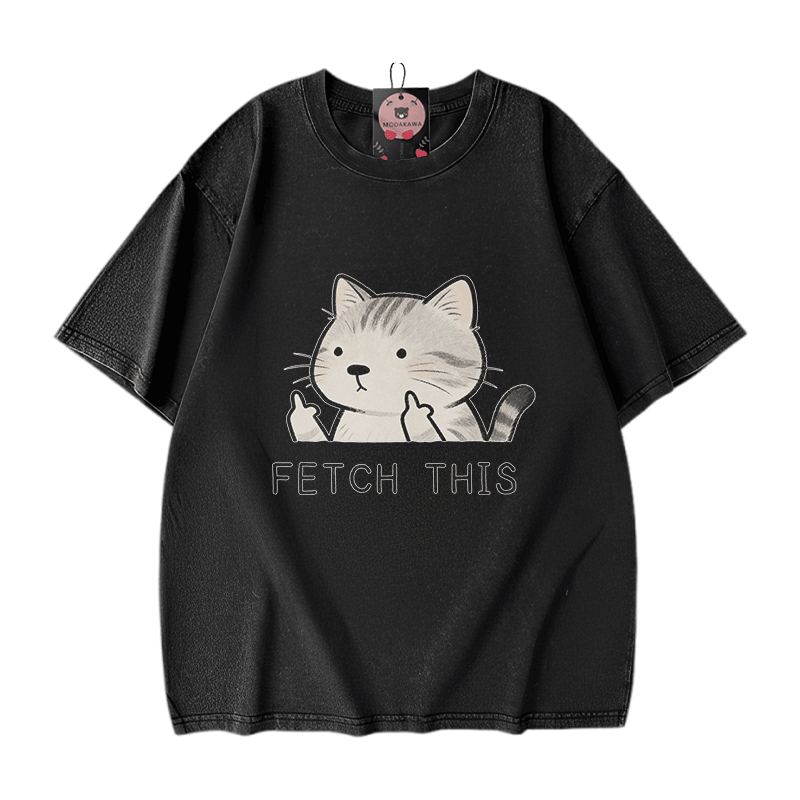 Hol dir dieses Modakawa Vintage-T-Shirt mit Katzenmotiv aus 100 % Baumwolle (gewaschen). - Black - 5XL - image 1