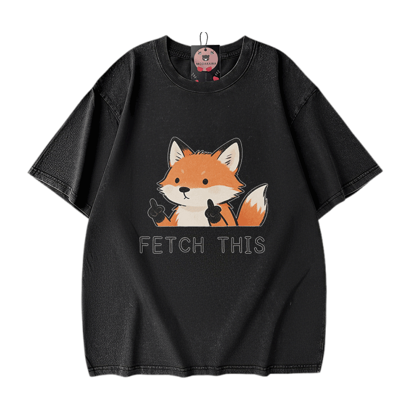 Hol dir dieses Modakawa Vintage T-Shirt mit Fuchs-Motiv aus gewaschener 100% Baumwolle! - Black - 5XL - image 1