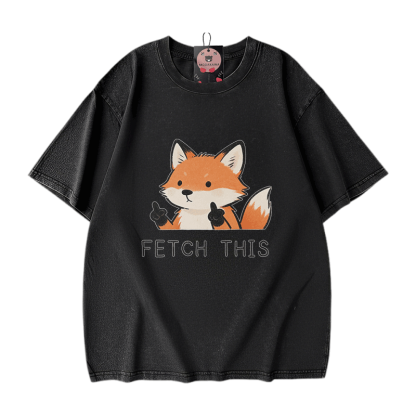 Hol dir dieses Modakawa Vintage T-Shirt mit Fuchs-Motiv aus gewaschener 100% Baumwolle! - Black - 5XL - image 1