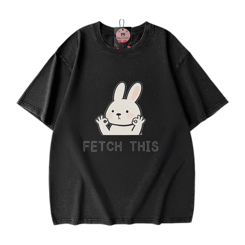 Hol dir dieses Modakawa Vintage-T-Shirt mit Hasenmotiv aus 100 % Baumwolle (gewaschen). - Black - 5XL - image 1
