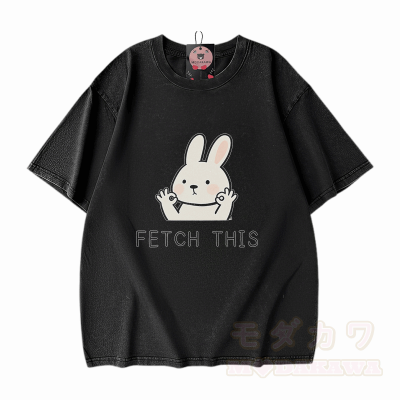 Hol dir dieses Modakawa Vintage T-Shirt mit Hasenmotiv aus 100 % Baumwolle (gewaschen). - Schwarz - 5XL - image 1