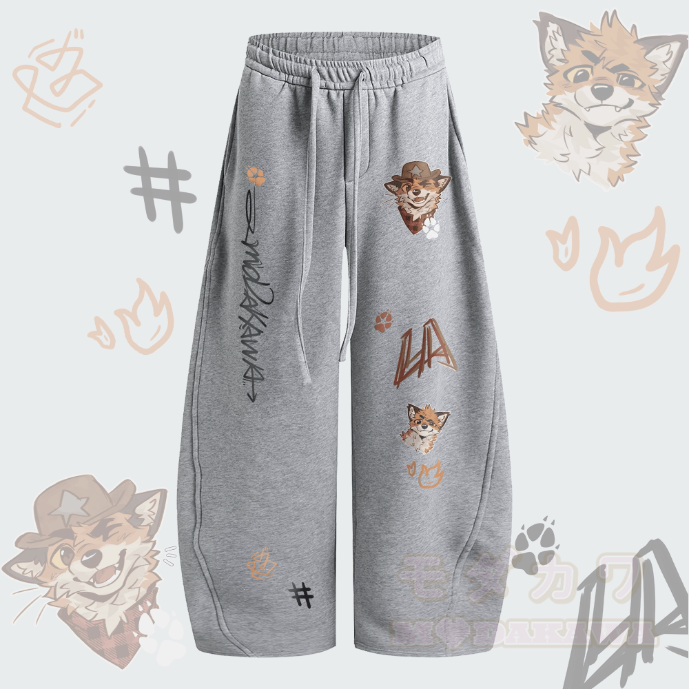 MODAKAWA X atka Lustige Fuchs-Grafik Weite Bein Kordelzughose - Dunkelgrau - 2XL - image 2