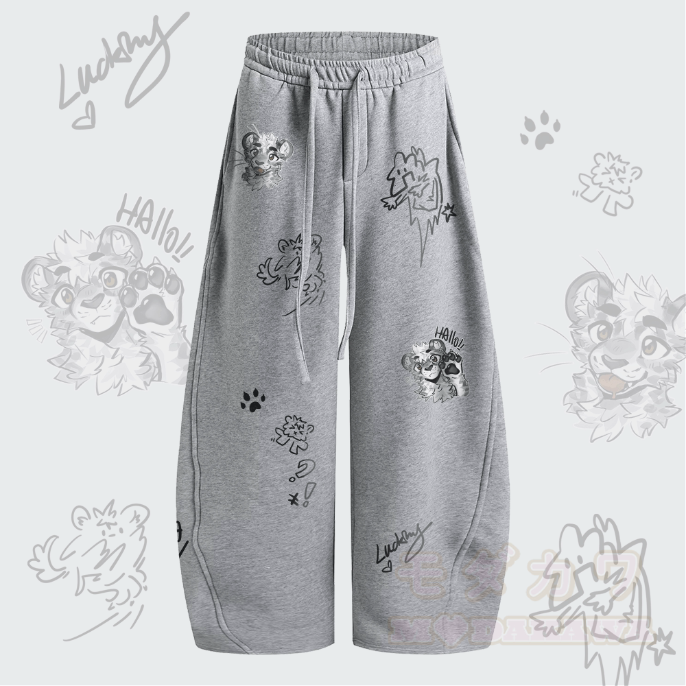 MODAKAWA X atka Cheeky Tiger Face Graphic Wide Leg Drawstring Pants - Dunkelgrau - 2XL - image 1