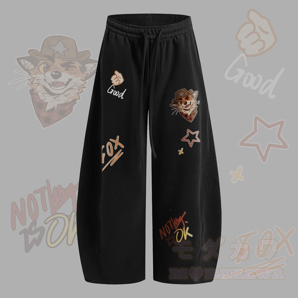 MODAKAWA X atka Cowboy Fox Graphic Wide Leg Drawstring Pants - Schwarz - 2XL - image 2