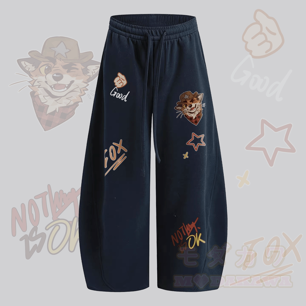MODAKAWA X atka Cowboy Fox Graphic Wide Leg Drawstring Pants - Purpurblau - 2XL - image 1
