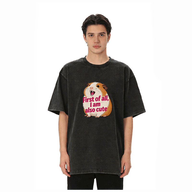 Modakawa Vintage T-Shirt mit Hamster-Motiv, gewaschen aus 100 % Baumwolle - image 1