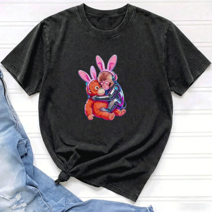 Modakawa Vintage T-Shirt mit Cyber-Affen-Motiv, gewaschen aus 100 % Baumwolle - image 1